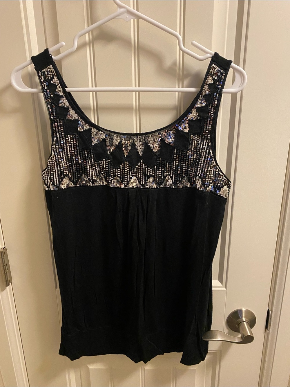 Studio Y Top L Tank Sleeve Sequin Bling Blouse Black Large Lg Shirt